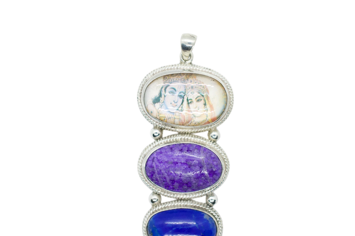 Krishna Quartz, Charoite, Lapis Lazuli, & Malachite Sterling Silver Necklace