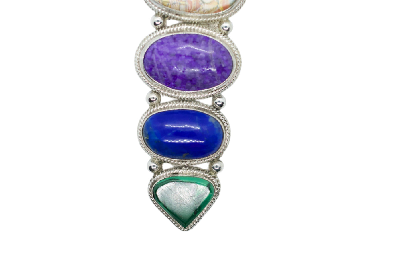 Krishna Quartz, Charoite, Lapis Lazuli, & Malachite Sterling Silver Necklace