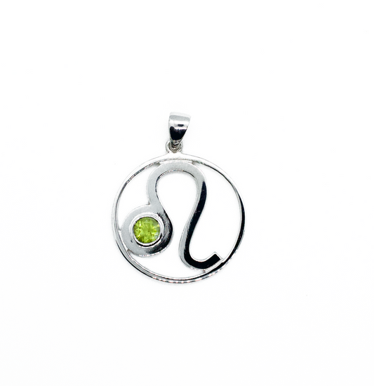 Leo Zodiac Astrology Peridot Silver Necklace