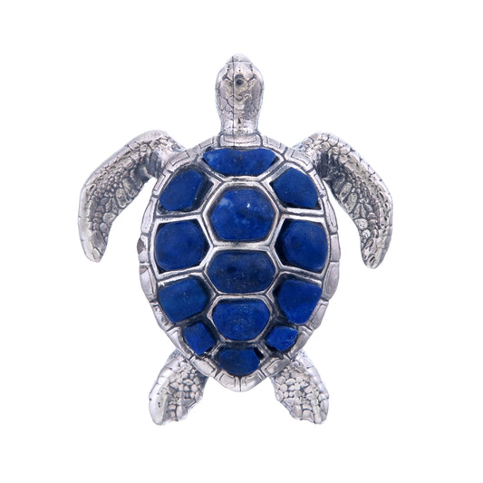 Lapis Lazuli Silver Hawaiian Sea Turtle Necklace Blue