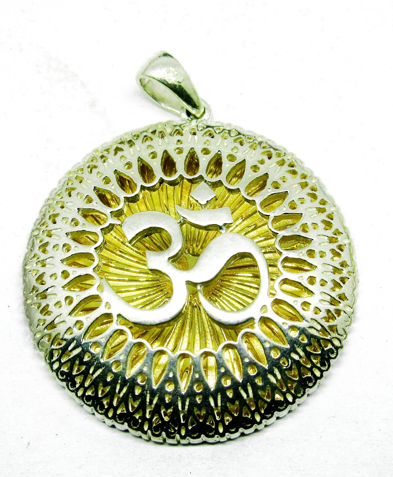 Silver and Gold Sacred Om Matrix Pendant Necklace