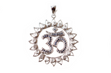 Om Shanti Lotus Moonstone & Blue Sapphire Sterling Silver Pendant