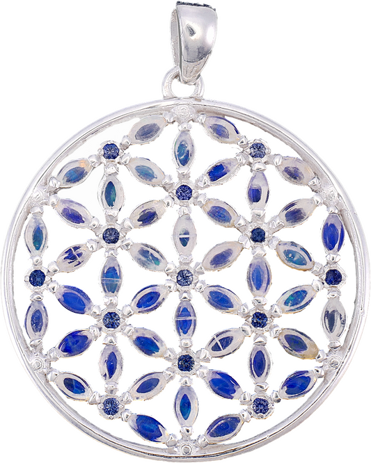 Luminous Opal & Sapphire Flower of Life Pendant Small Version