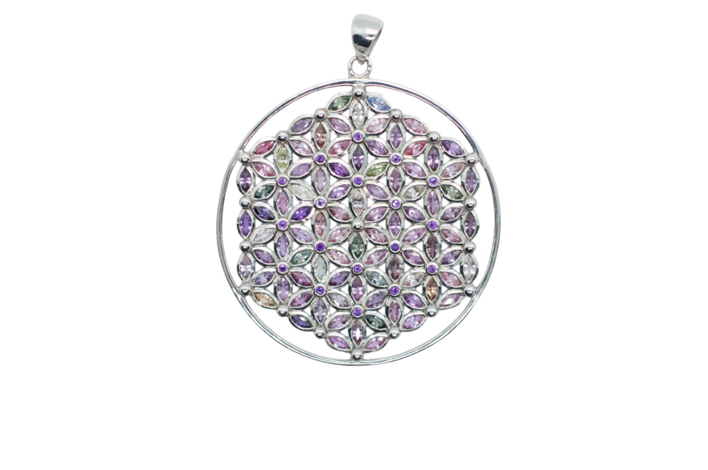 Marquis Pastel Sapphire Flower of Life Sterling Silver Necklace