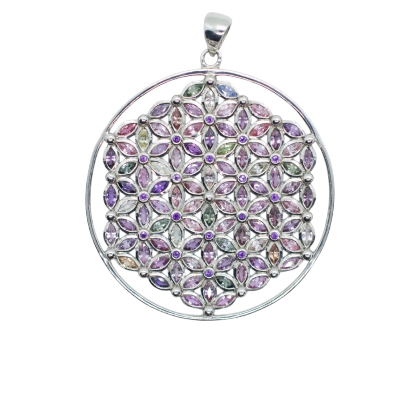 Marquis Pastel Sapphire Flower of Life Sterling Silver Necklace