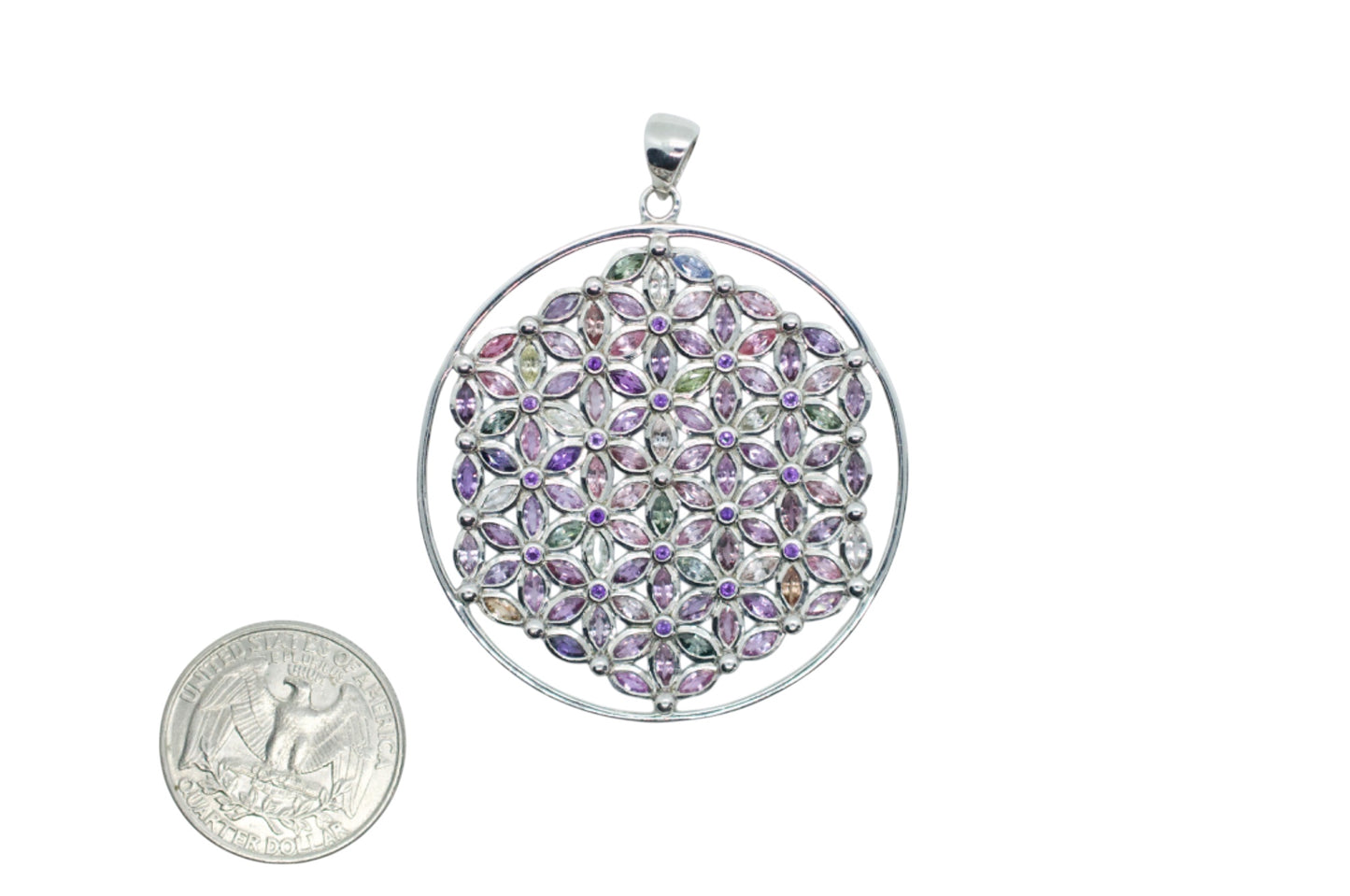 Marquis Pastel Sapphire Flower of Life Sterling Silver Necklace