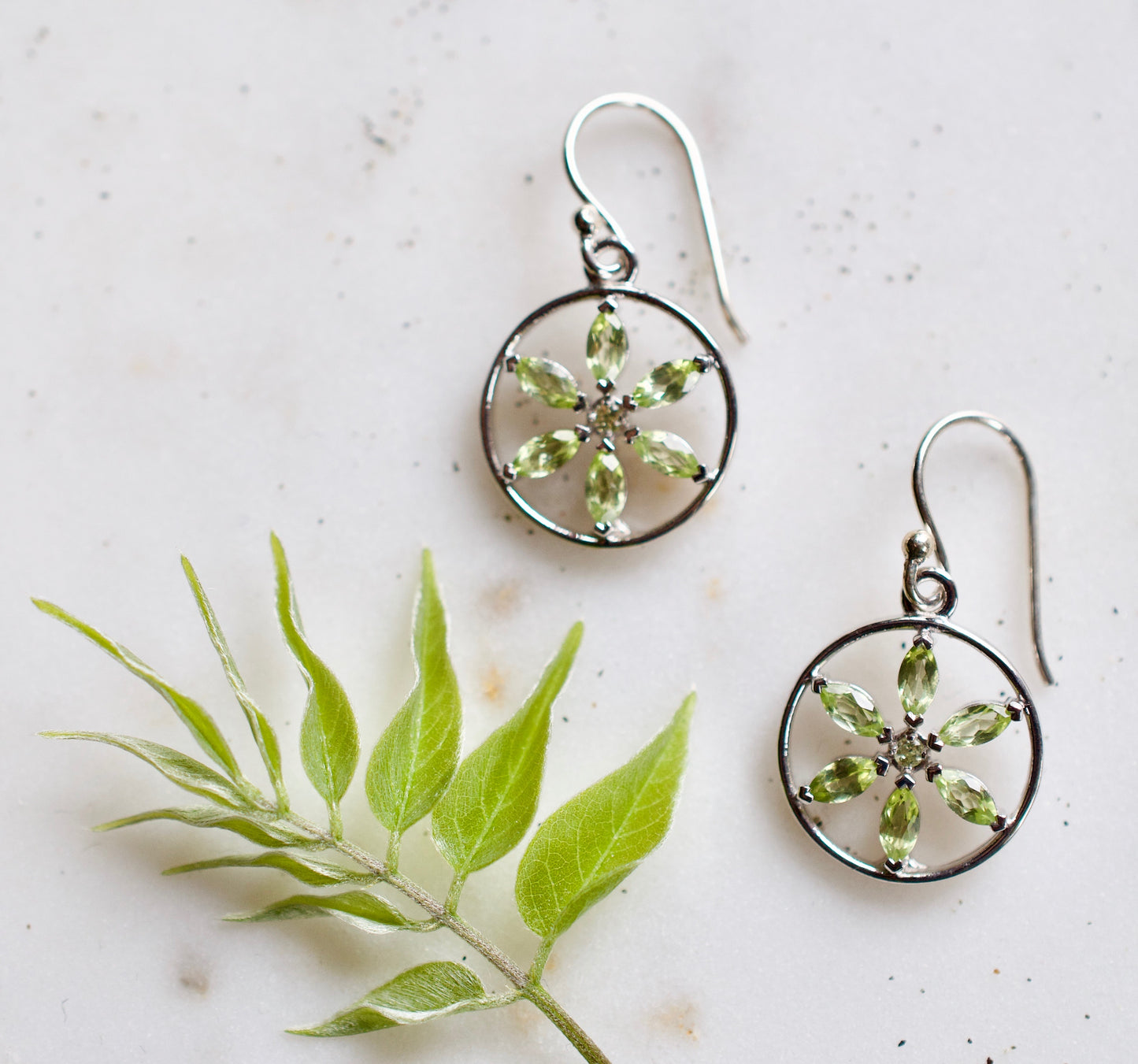 Cherise Peridot Flower of Life Sterling Silver Earrings