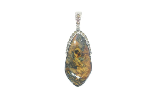 Pietersite  & Brown Diamonds Silver Pendant or Necklace