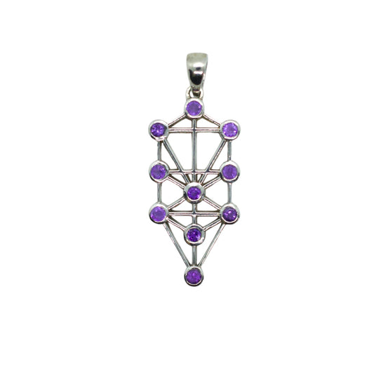 Purple Amethyst Silver Kabbalistic Tree of Life Necklace