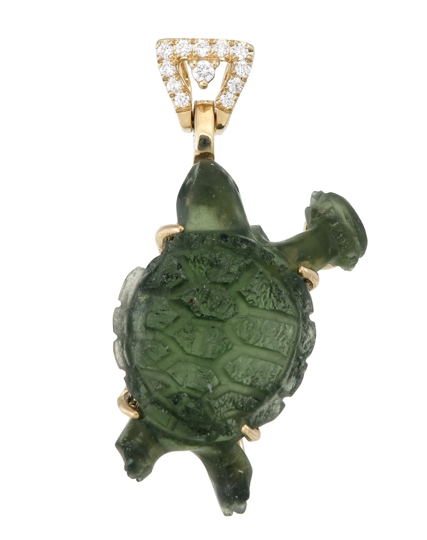 Grateful Dead 18 Karat Gold Moldavite & Diamond Terrapin Turtle Playing Tambourine Pendant