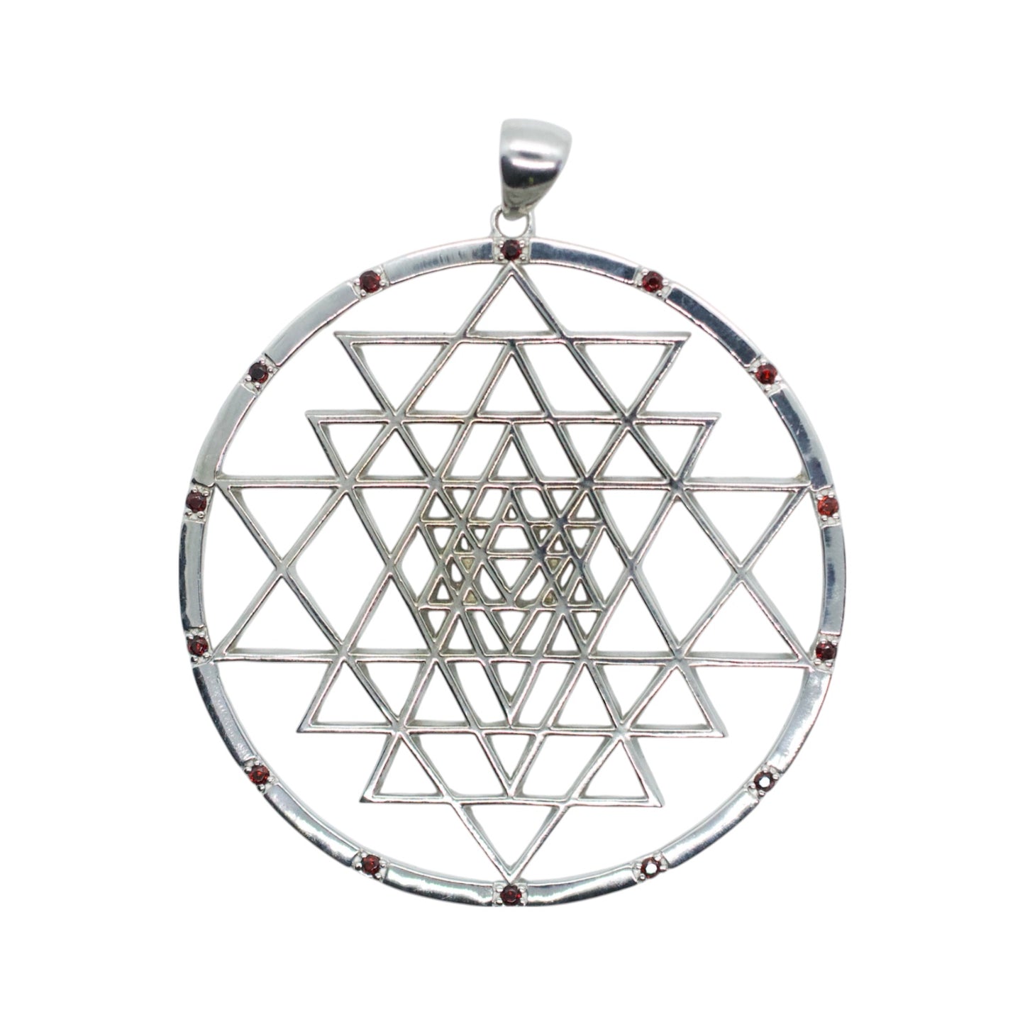Ruby Sri Yantra Silver Necklace
