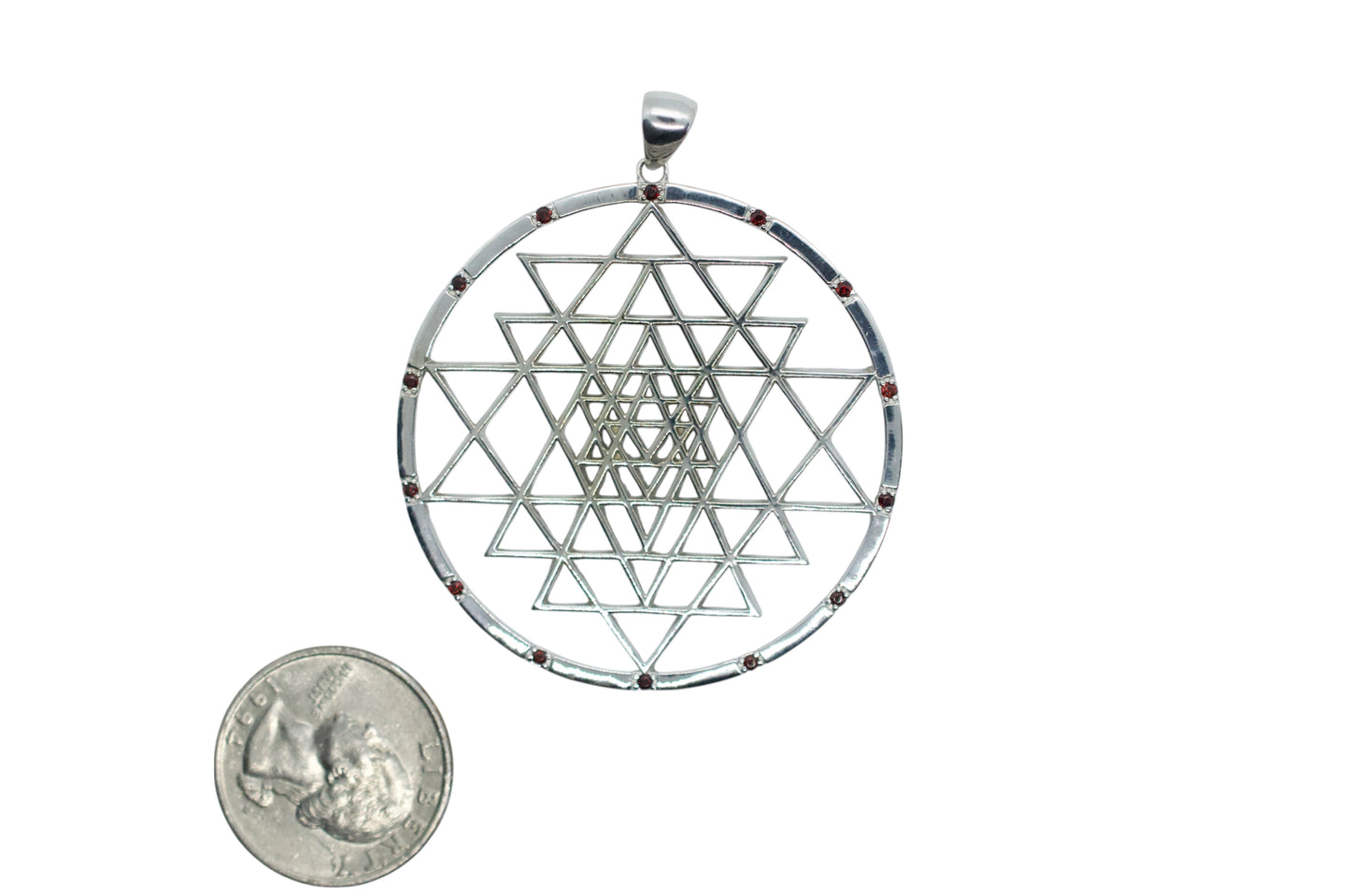 Ruby Sri Yantra Silver Necklace