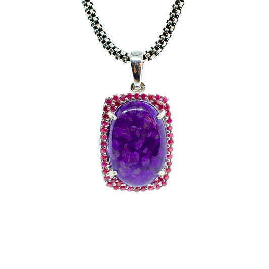 Sterling Silver Purple Sugilite & Red Ruby Necklace