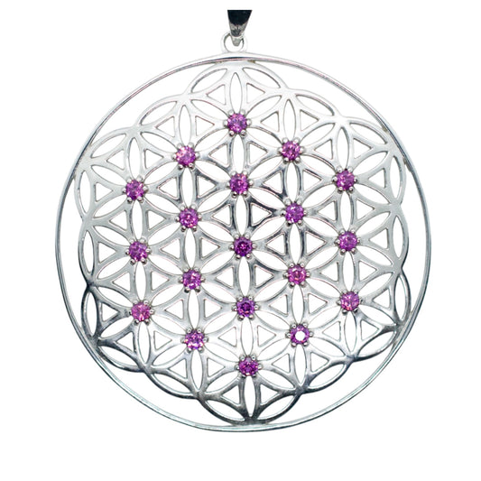 Sapphire Flower of Life Silver Pendant Necklace