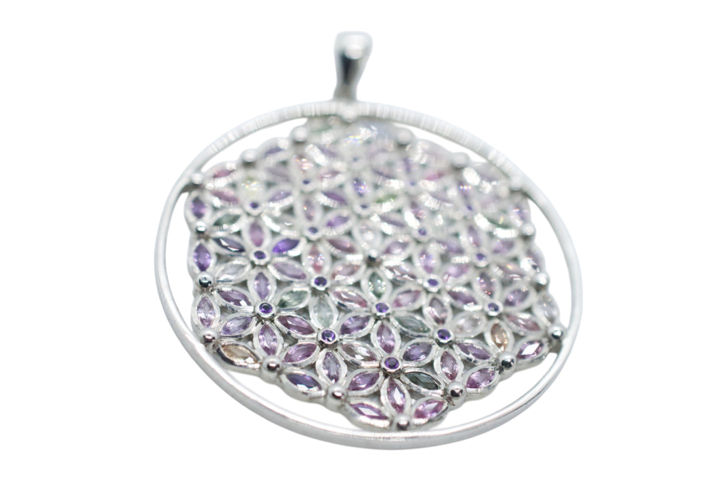 Marquis Pastel Sapphire Flower of Life Sterling Silver Necklace