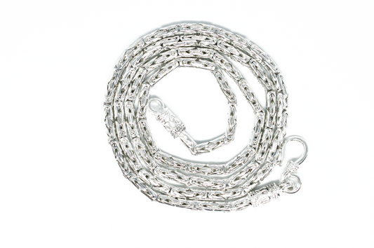 Silver Bali Byzantine weave chain necklace, 22 inches in length.