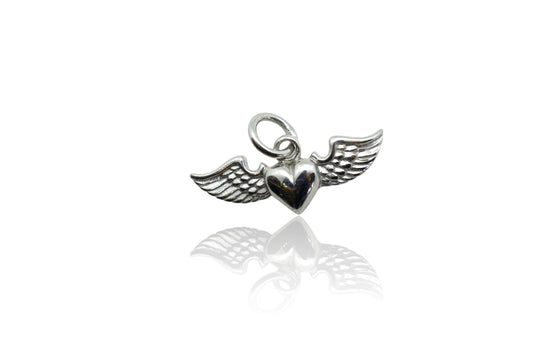 Winged Heart Silver Charm Small Pendant Necklace