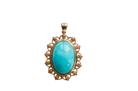 The Sky Was Yellow 10K Gold Amazonite Pendant Necklace Set in Yellow Sapphire Lotus