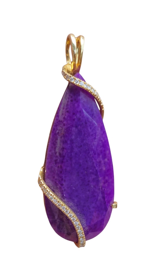 18K Gold Purple Sugilite and Diamond Pendant