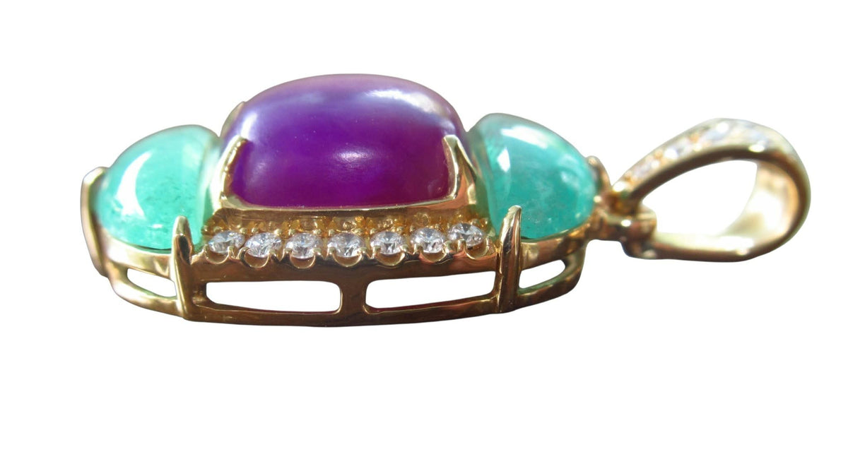 18K Gold Sugilite, Emerald, & Diamond Pendant