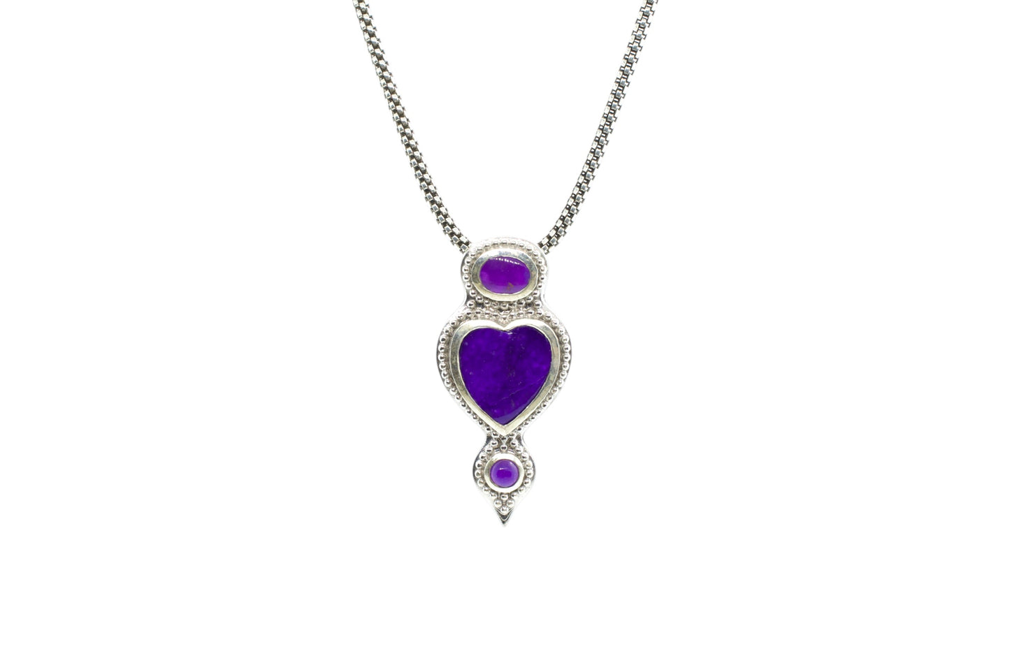 Purple Rare Sugilite Stacked Heart Sterling Silver Necklace