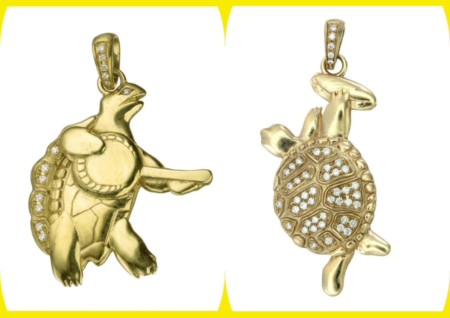 Grateful Dead 14 Karat Gold & Diamond Terrapin Turtle Playing Tambourine Pendant