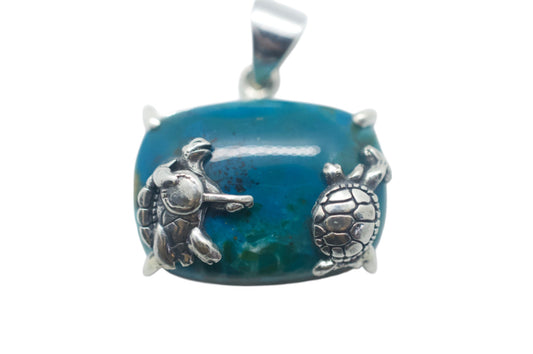 Grateful Dead Terrapin Turtles Blue Opal Silver Necklace