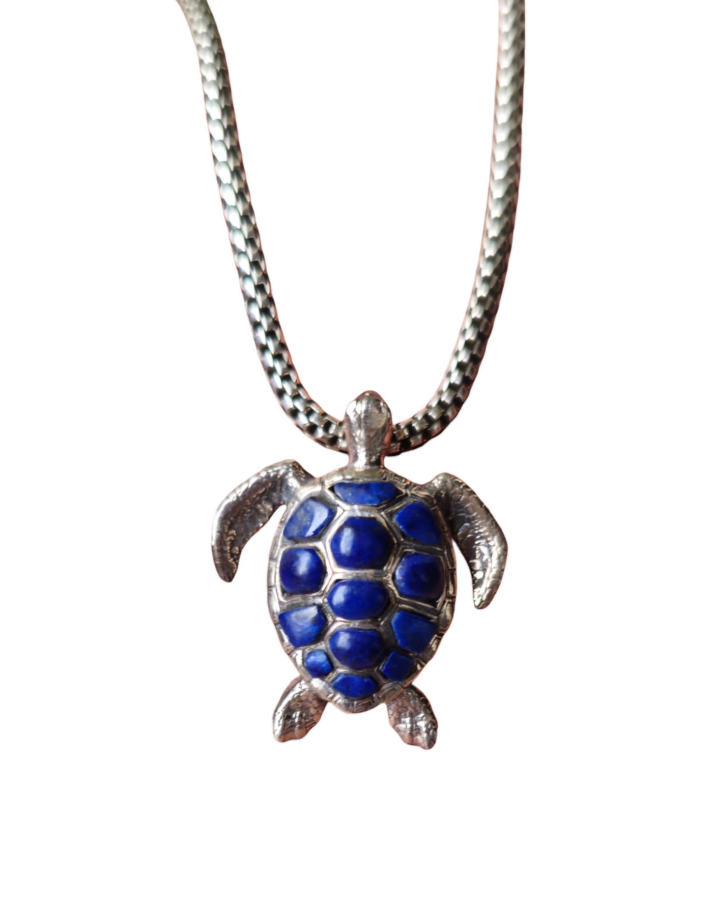 Lapis Lazuli Silver Hawaiian Sea Turtle Necklace Blue