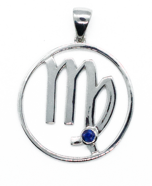 Virgo in silver with blue sapphire necklace