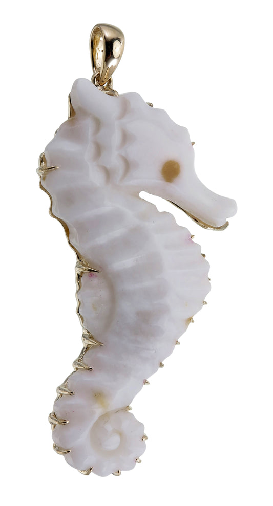 9k Gold Polka Dot Jasper Seahorse Pendant