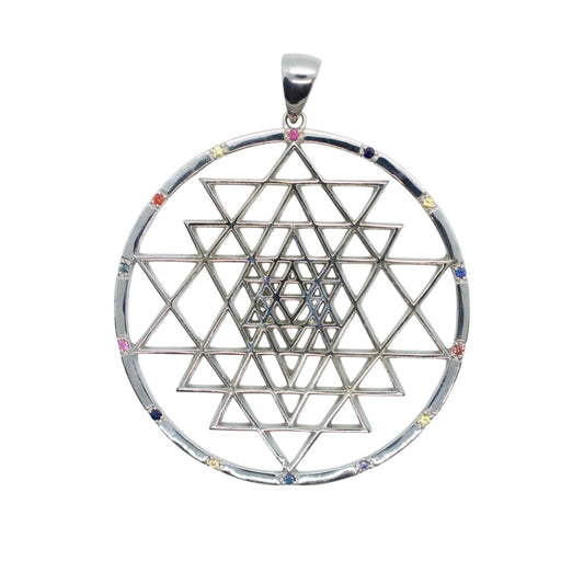Sapphire Sri Yantra Silver Necklace XL