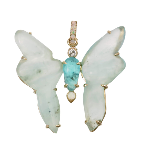 18k Gold Peruvian Blue Opal Butterfly Pendant Necklace