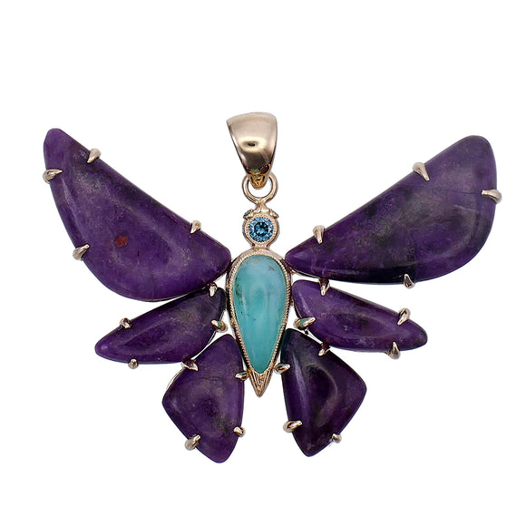 18k Gold Sugilite Butterfly Pendant Necklace