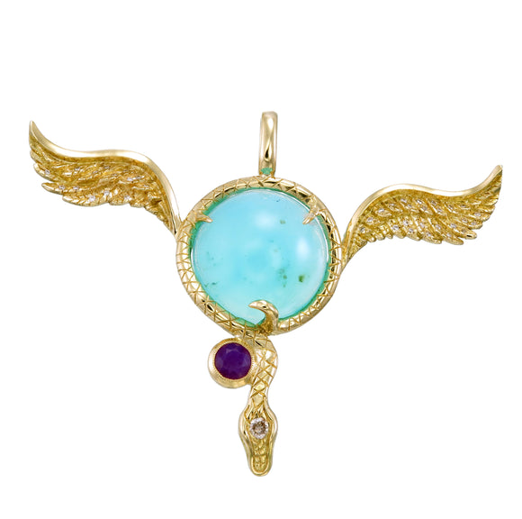 60's Rock and Roll 18k Gold Blue Opal Flying Eyeball Pendant