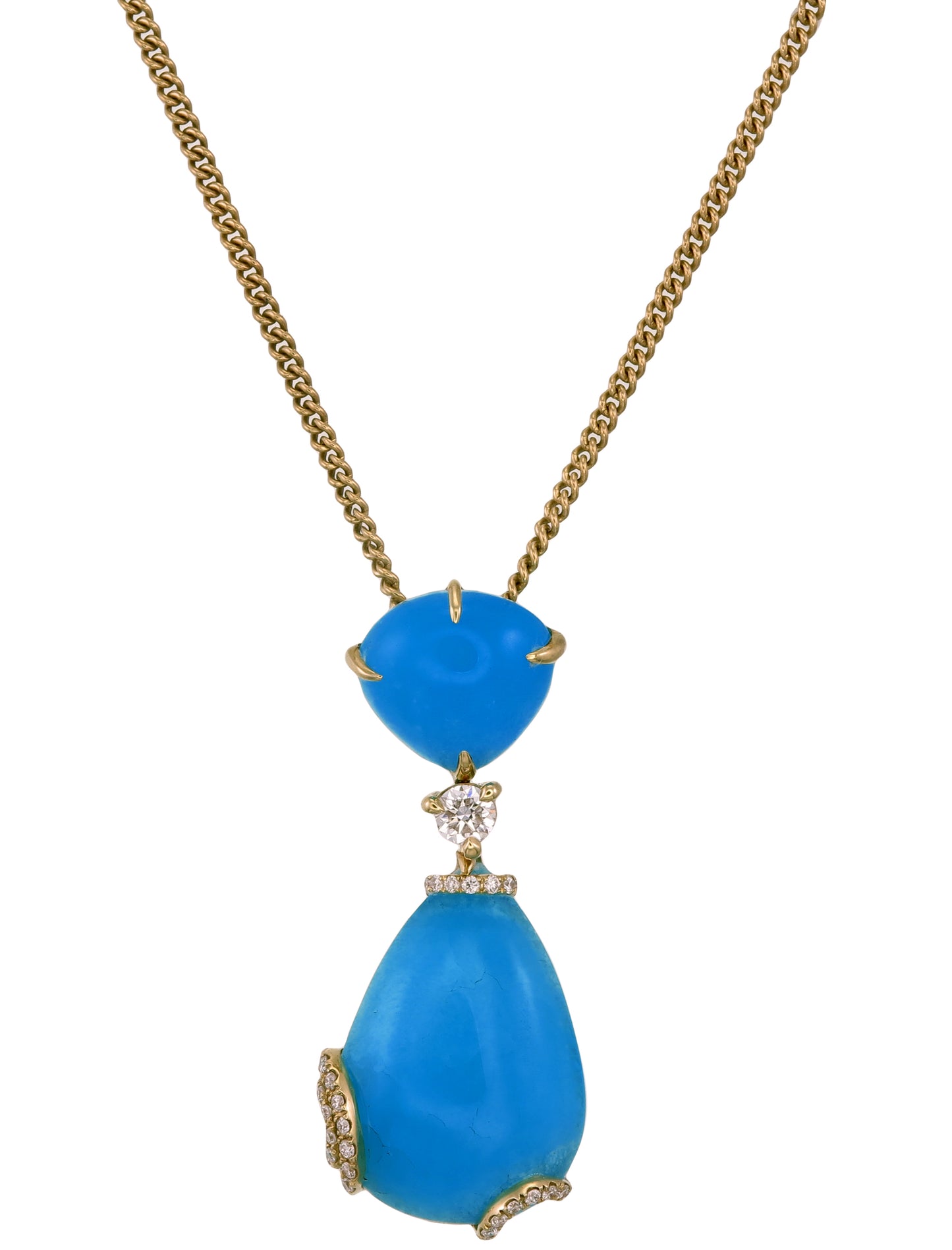 18k Gold Hemimorphite with Diamond Pendant