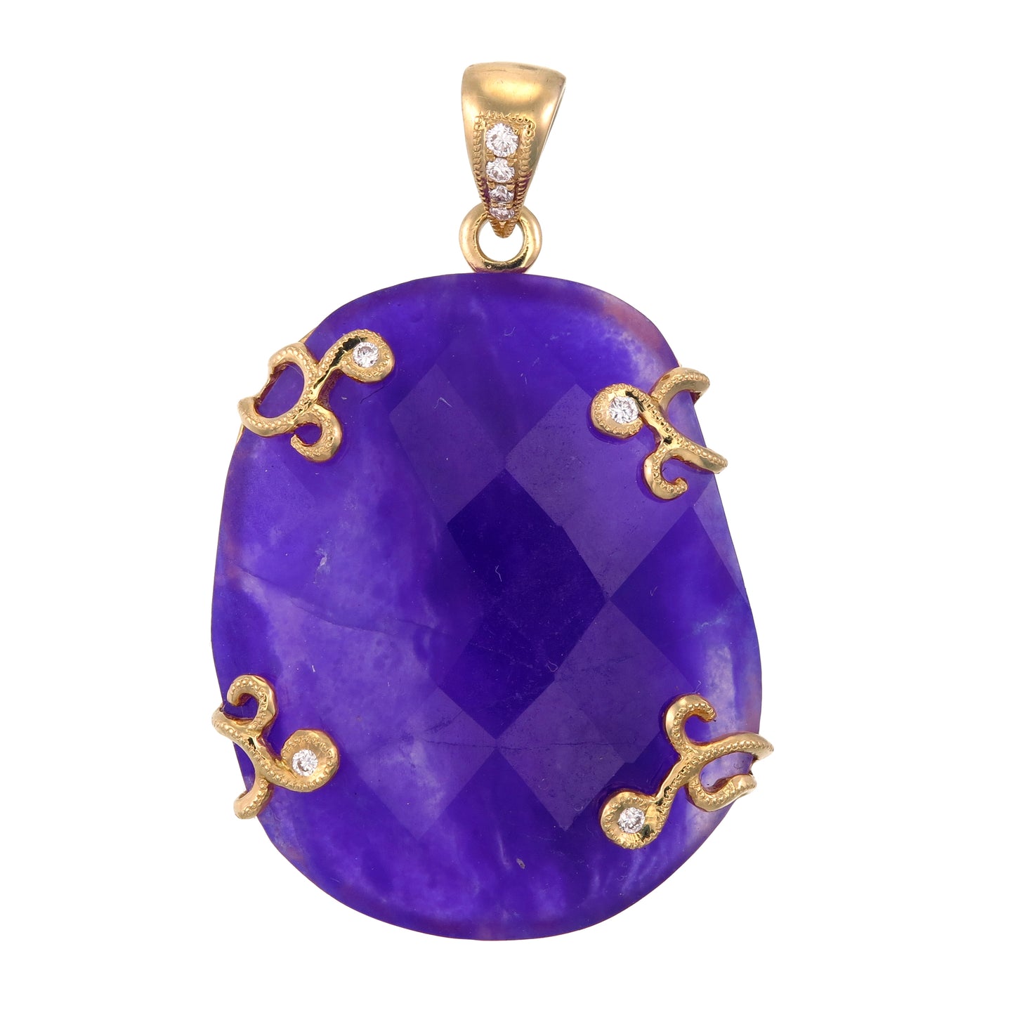 18k Gold Sugilite and Diamond Pendant