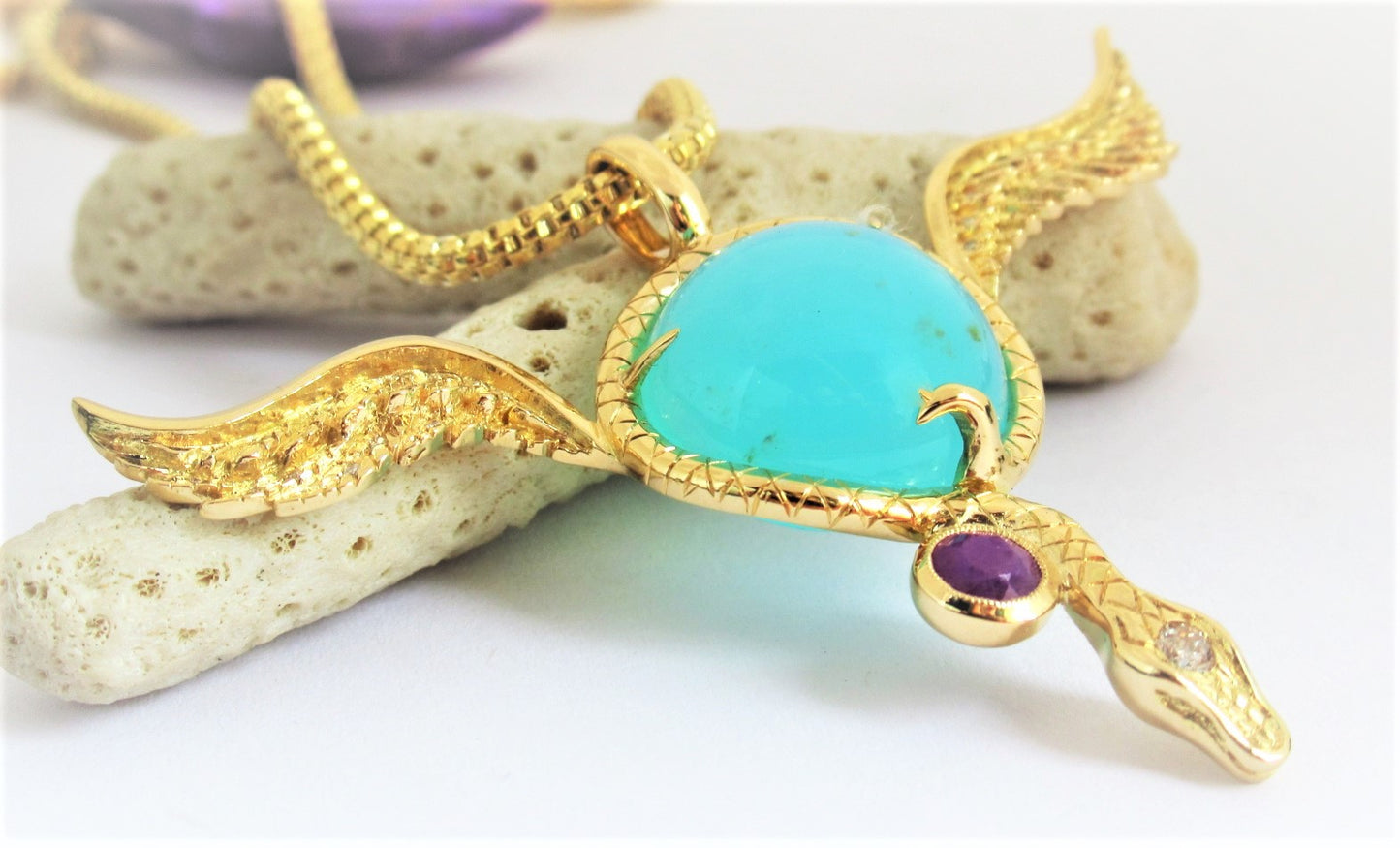 60's Rock and Roll 18k Gold Blue Opal Flying Eyeball Pendant