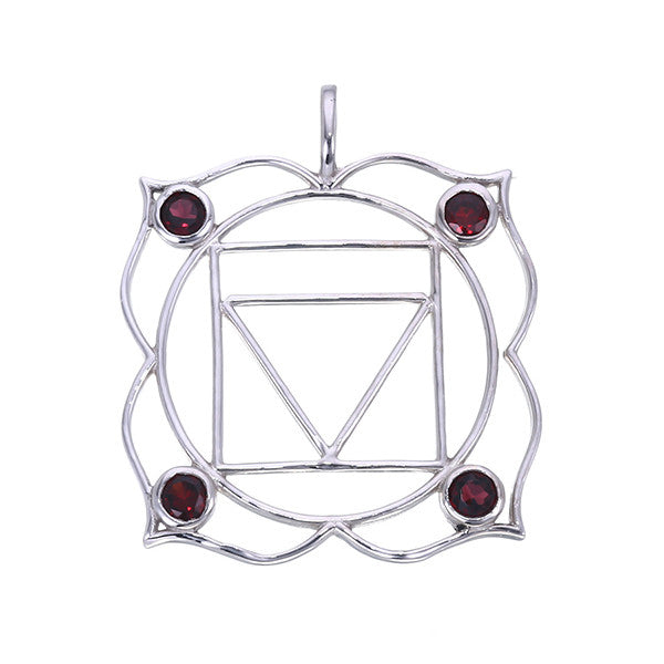 7 Chakras:  Sterling Silver and Garnet Muladhara Root Chakra Pendant - Jai 108 Presents