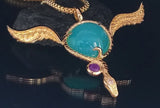 60's Rock and Roll 18k Gold Blue Opal Flying Eyeball Pendant