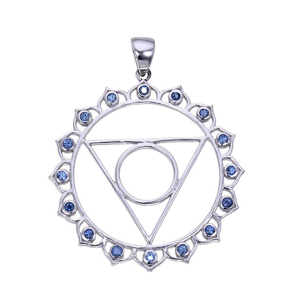 7 Chakras:  Sterling Silver and Blue Sapphire Vishuddha Throat Chakra Pendant - Jai 108 Presents