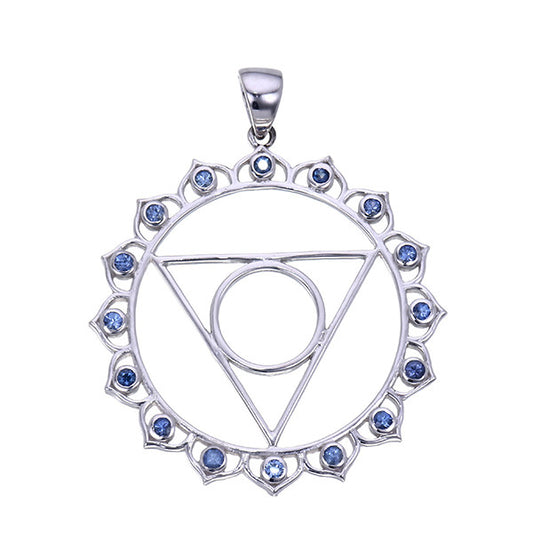 7 Chakras:  Sterling Silver and Blue Sapphire Vishuddha Throat Chakra Pendant - Jai 108 Presents