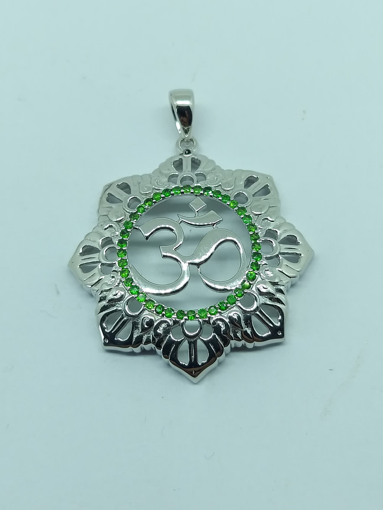 Gayatri Om Tsavorite Sterling Silver Pendant