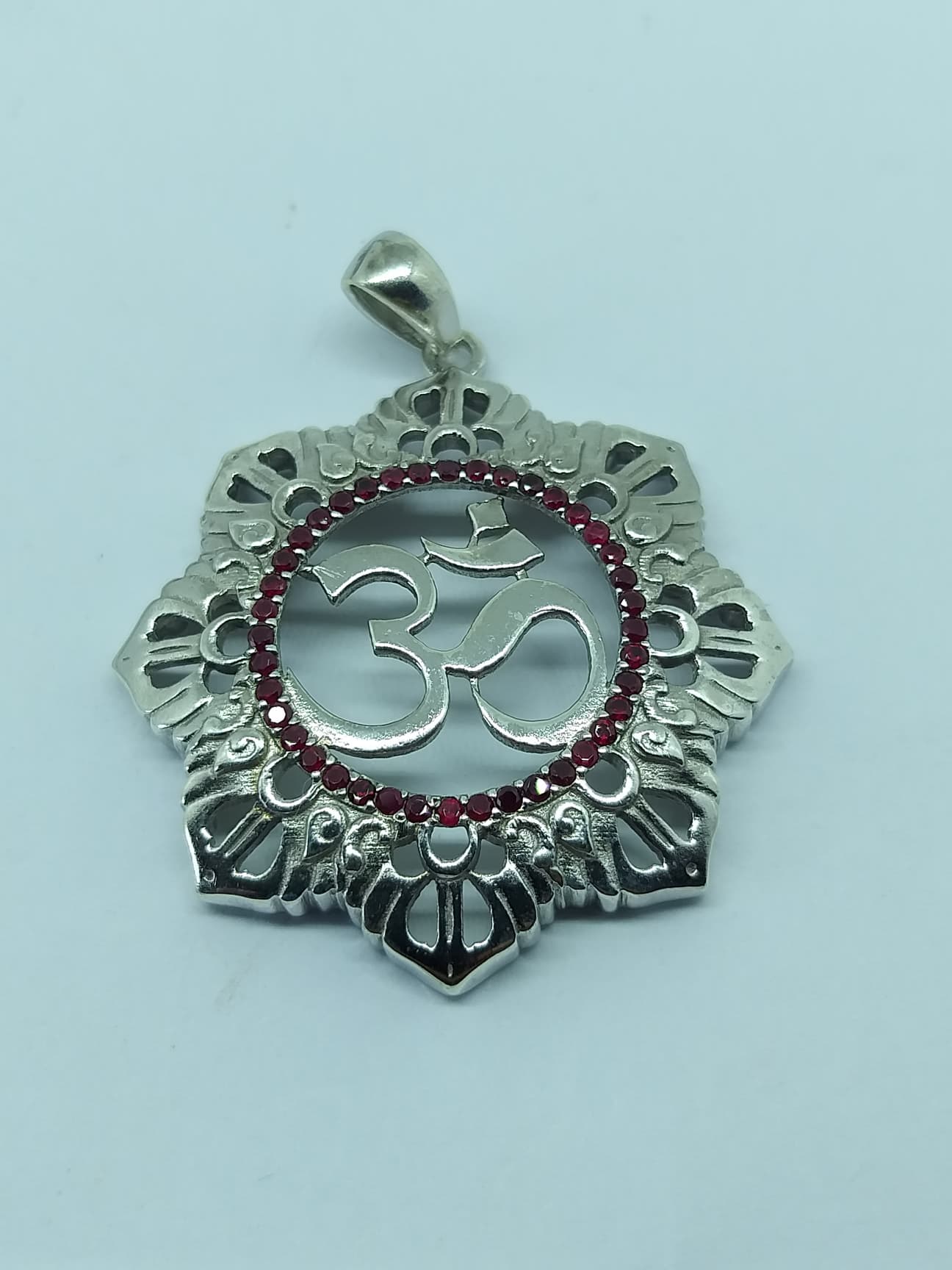 Gayatri Om Ruby Sterling Silver Pendant