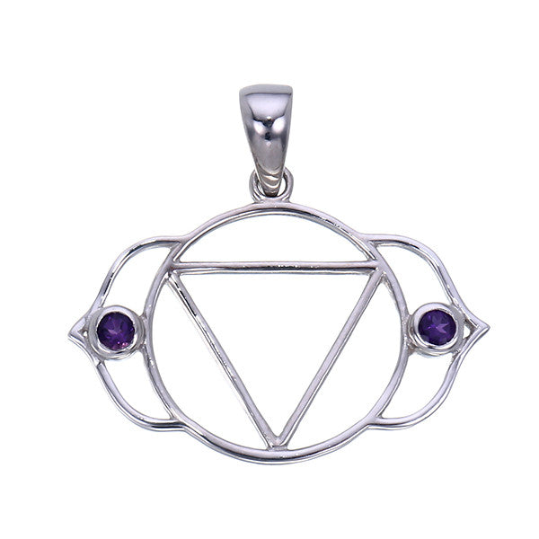 7 Chakras:  Sterling Silver and Amethyst Ajna Third Eye Chakra Pendant - Jai 108 Presents