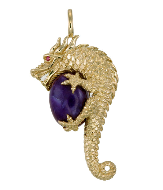 9k Gold Purple Sugilite Dragon Pendant