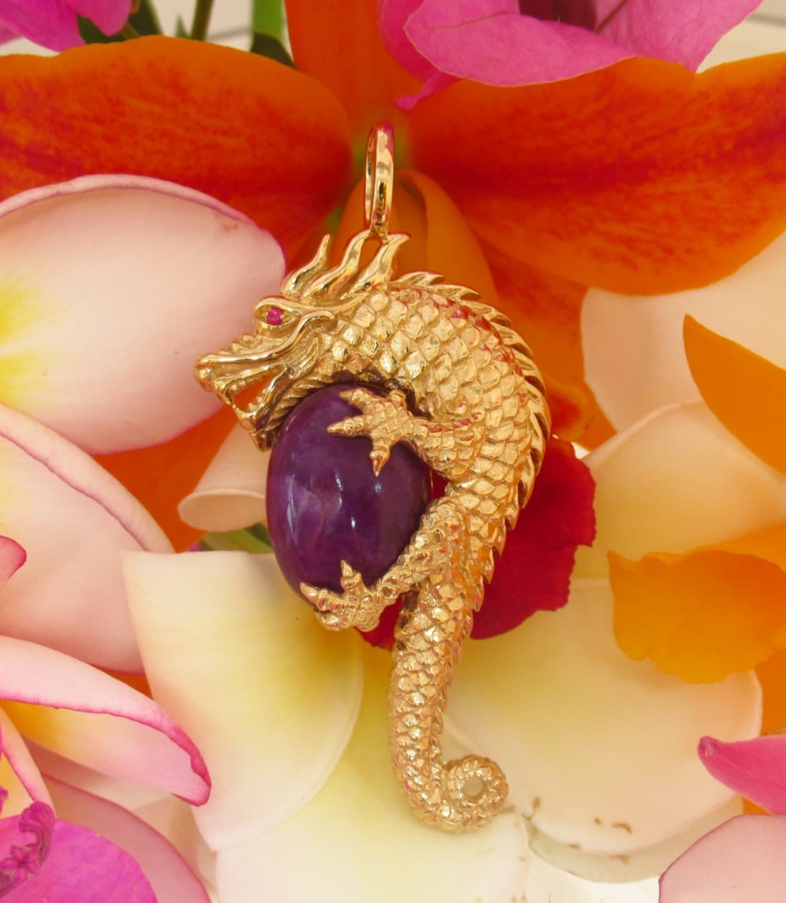 9k Gold Purple Sugilite Dragon Pendant