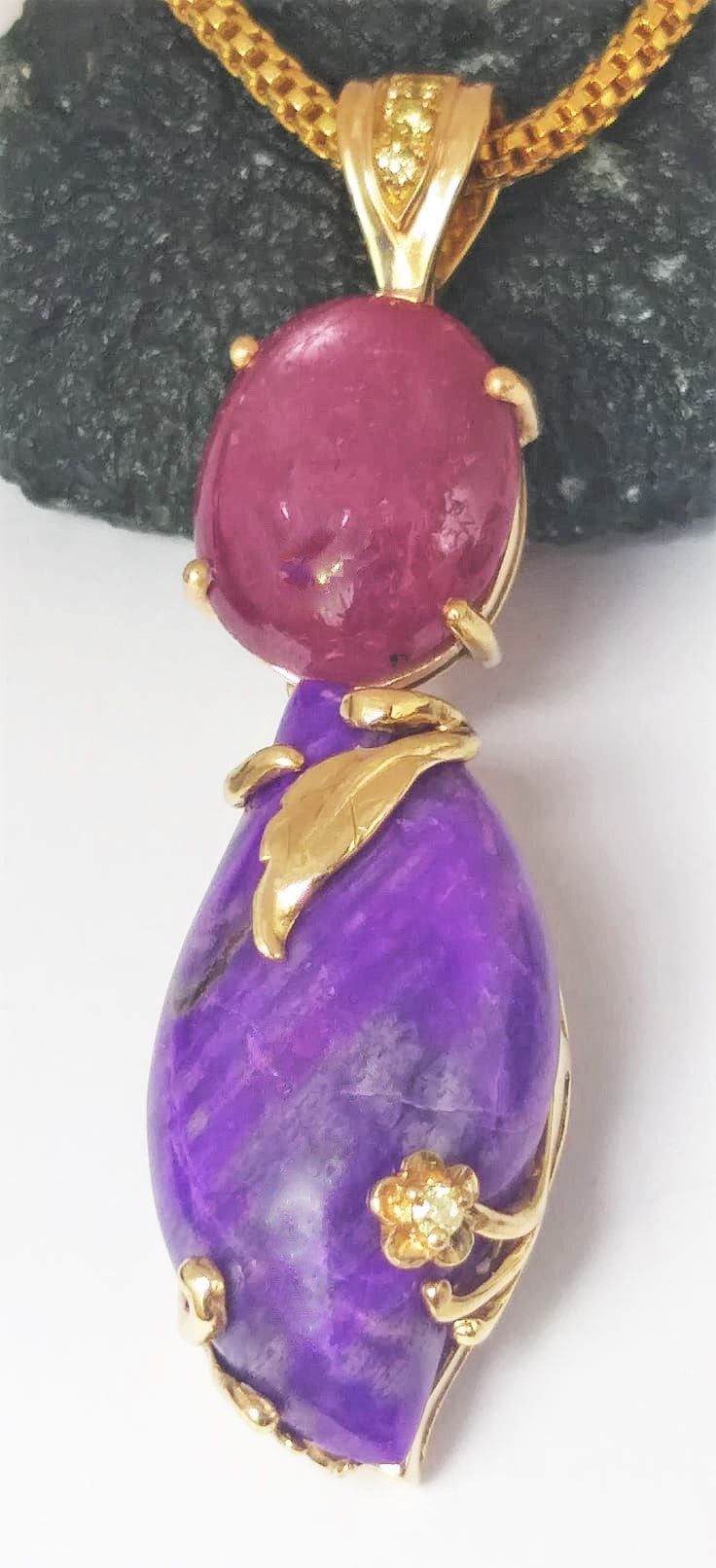 Dancing Spirit Sugilite and Ruby Pendant