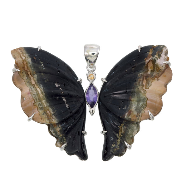 Jasper Butterfly with Amethyst Sterling Silver Necklace