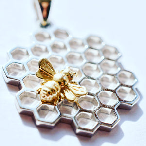 Bee Sweet Silver Honeycomb and Gold Bee Necklace