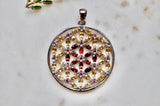 Marquis Flower of Life Sterling Silver Garnet, Citrine, Pink Sapphire Necklace